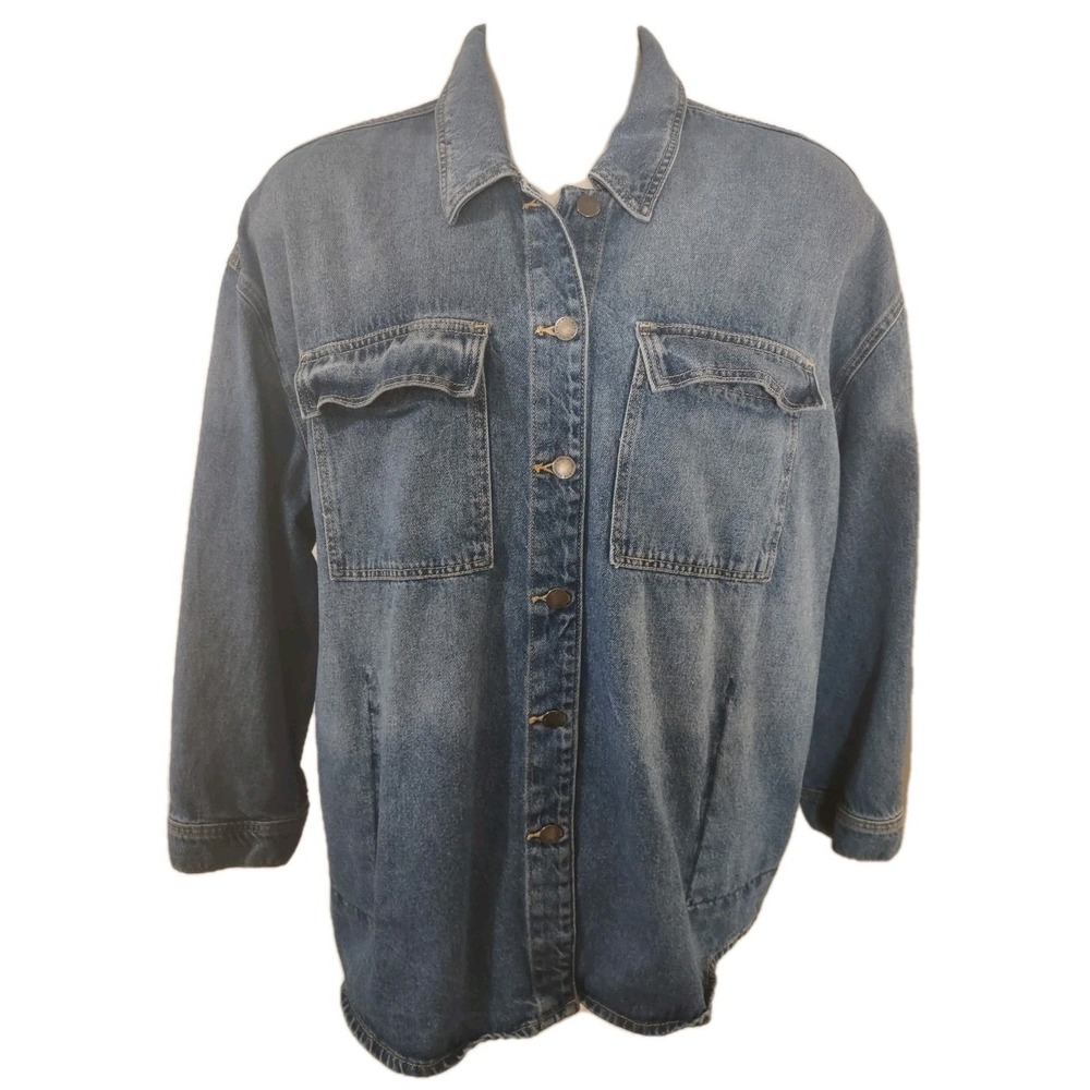 Lane Bryant Denim Jacket Womens Size 24 Coat Button Up  Pockets Blue Jean Collar
